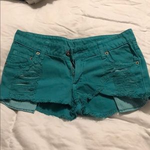 Turquoise denim jean shorts